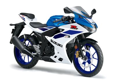 Suzuki GSX-R125 - Pearl Brilliant White/Metallic Triton Blue (BQJ) | Suzuki Motorcycle at Two Wheel Centre Mansfield Ltd | Nottinghamshire Suzuki Dealer