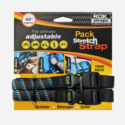 ROK Straps -  Pack Stretch Straps - Black / Blue / Green Reflective